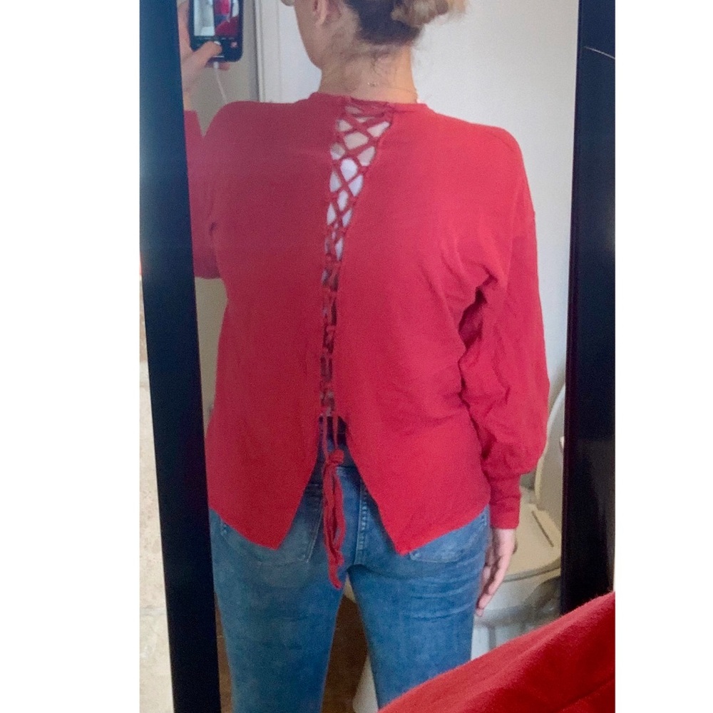 XL Caslon red tie-back sweatshirt